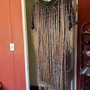 Beaded tassel mini dress! Brand new! Black dress, multicolored beads